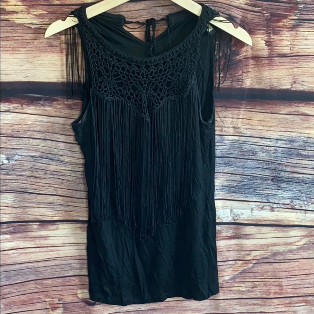 AERIE Fringe Black Tank